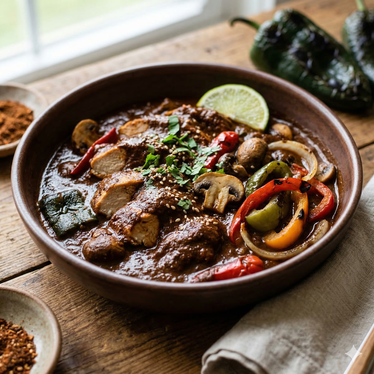 Mole-style chicken with vegetables